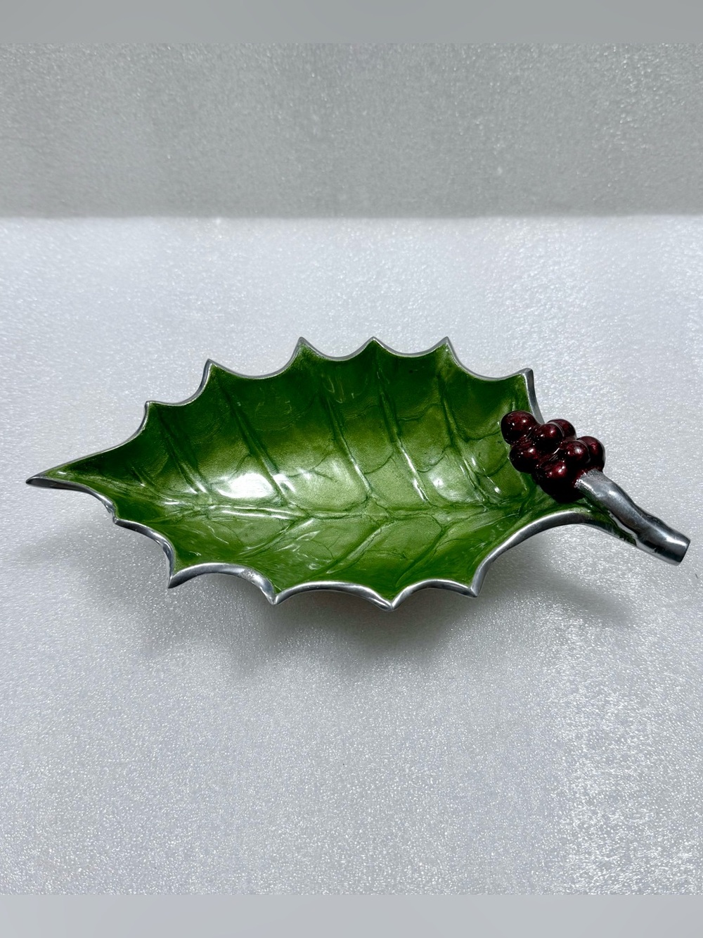 Julia Knight Holly Sprig bowl in mojito green featuring a sculpted holly leaf de